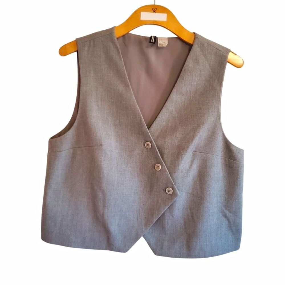 H&M Gray Asymmetric Button Vest Minimal Old Money Tailored Academia Preppy M